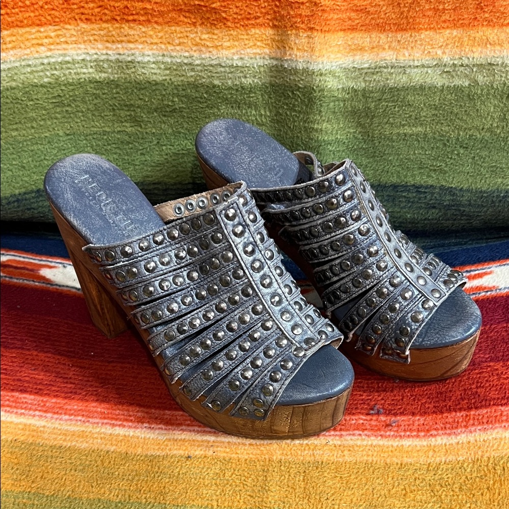 BED|STU Studded Gray and Brown Mules